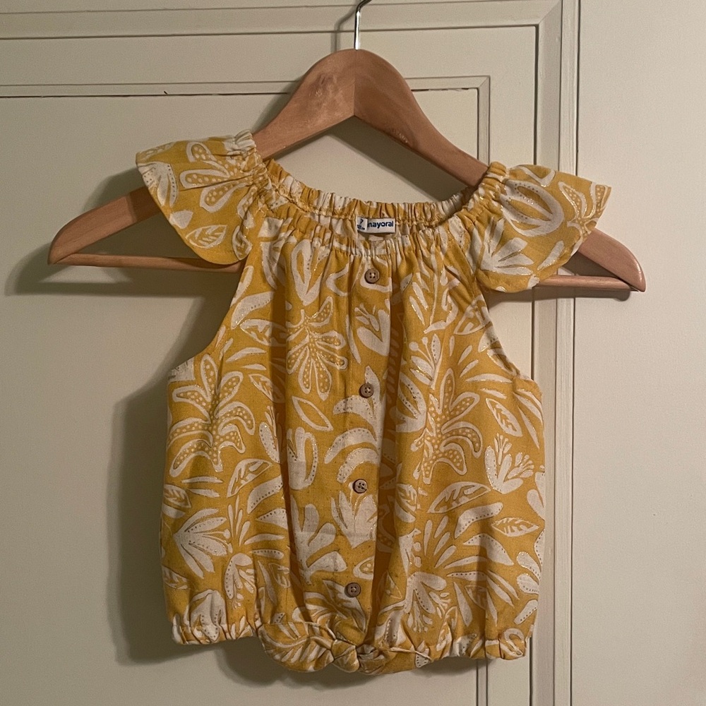 Mayoral Yellow and White Leaf Print Blouse